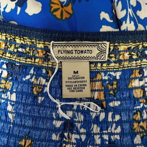 Flying Tomato Bohemian Dress Off or On Shoulder Fluttery Rayon Floral Tiki NOWT - Picture 14 of 16